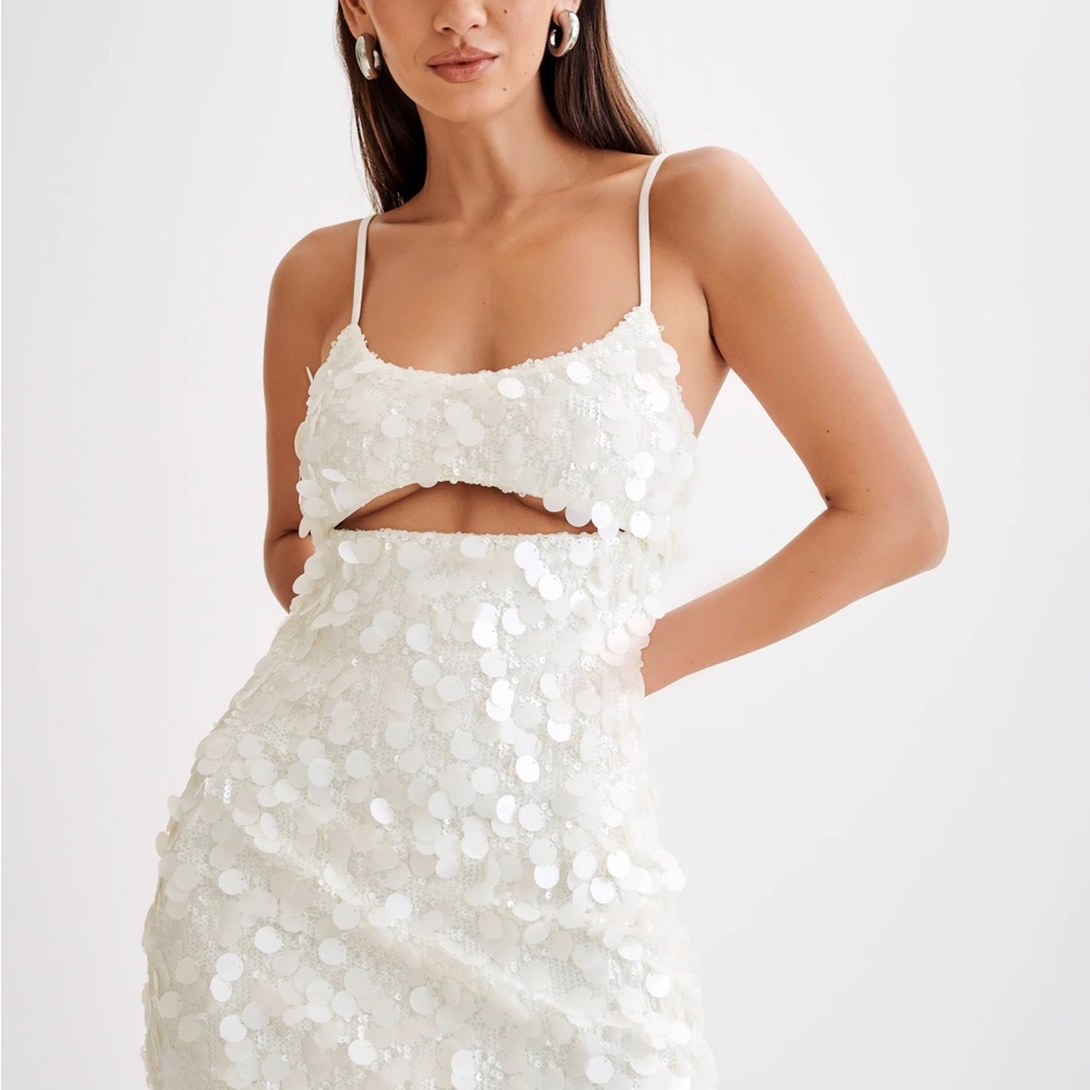 White Sequin Cutout Dress